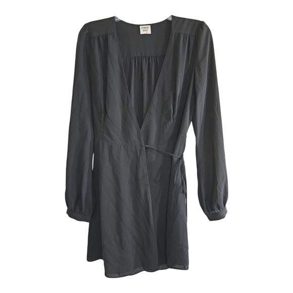 Aritzia Sunday Best Alexi Black Long Sleeve Wrap Mini Dress 4 - Picture 2 of 7